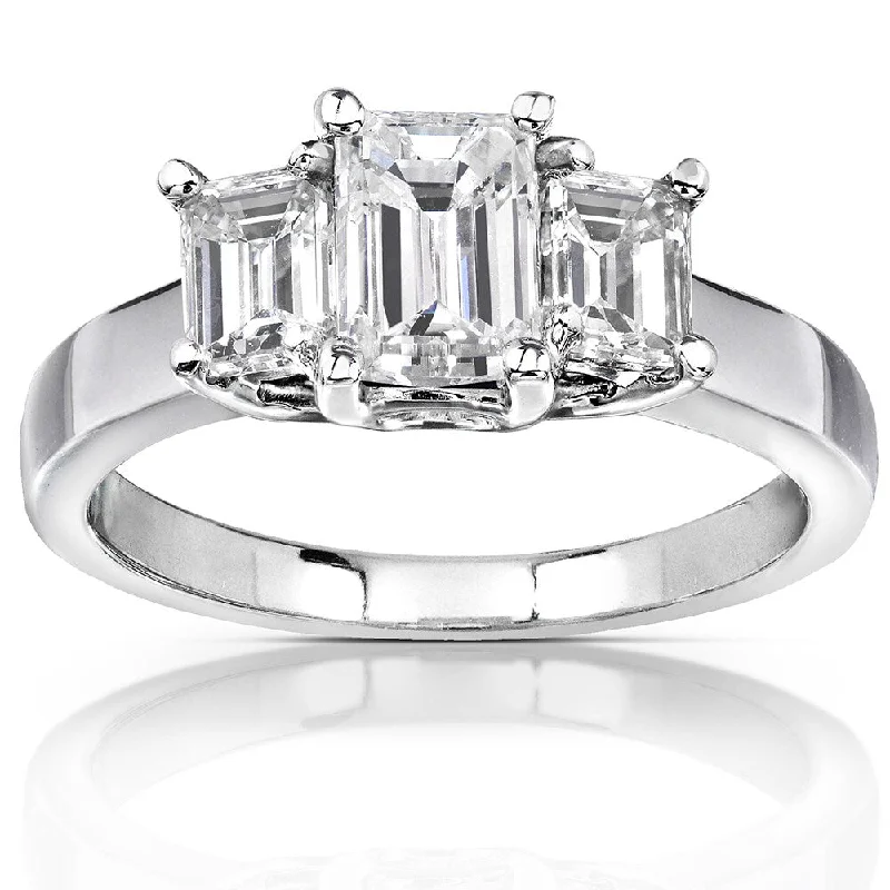 Annello by Kobelli 14k White Gold 1 5/8ct Emerald-cut Moissanite Three-Stone Engagement Ring