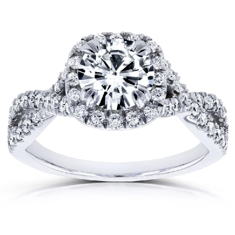 Annello by Kobelli 14k White Gold 1ct DEF Moissanite and 1/2ct TDW Diamond Crossover Ring (GH, I1-I2)