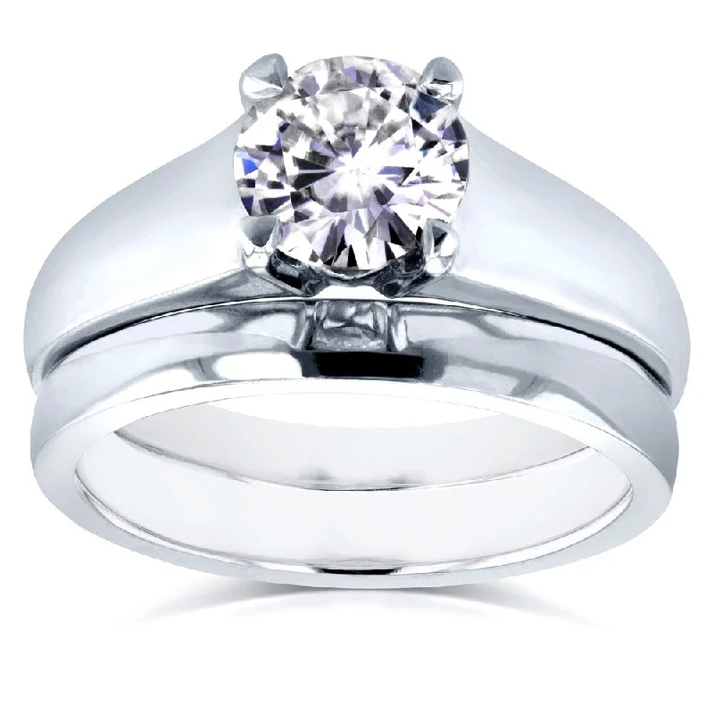 Annello by Kobelli 14k White Gold 1ct Round Moissanite Classic Solitaire Bridal Set