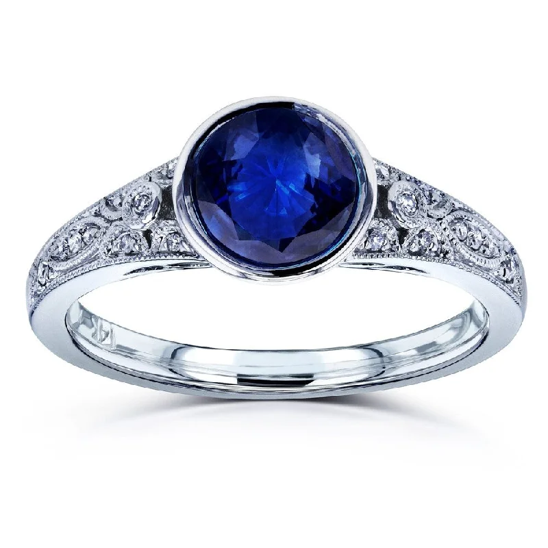 Annello by Kobelli 14k White Gold 1ct TGW Round Bezel Sapphire and Diamond Accent Vintage Engagement Ring