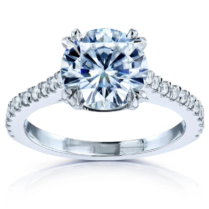 Annello by Kobelli 14k White Gold 2 1/5ct TGW Round Forever One Moissanite and Diamond Halo Engagement Ring (DEF/VS, GH/I)