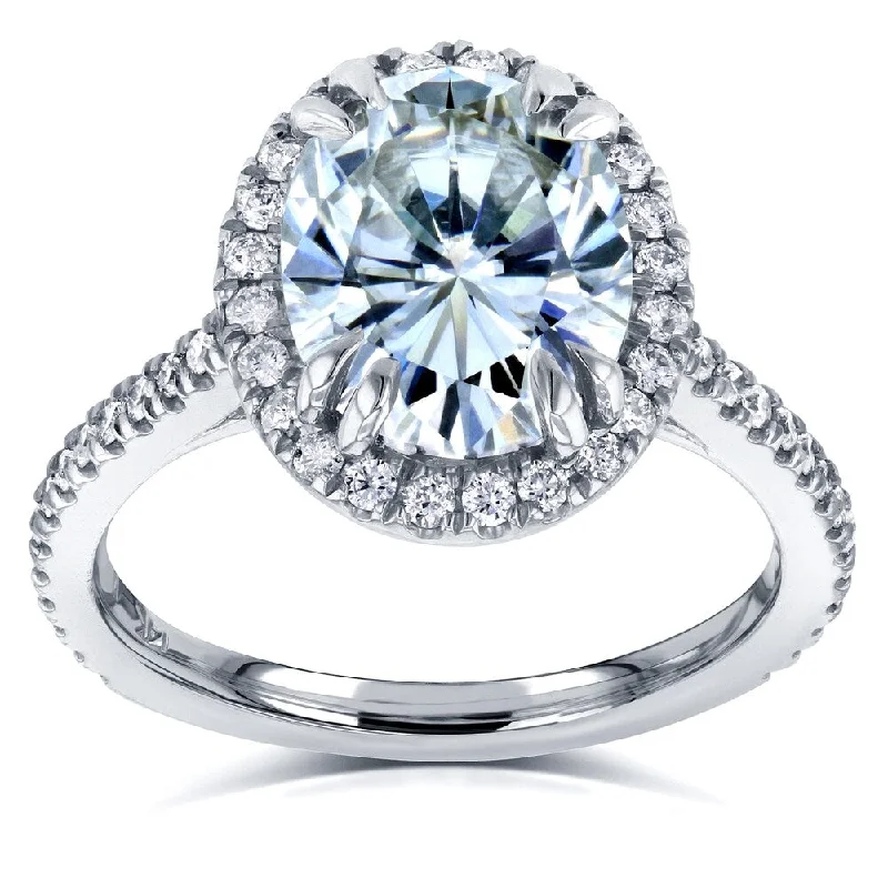 Annello by Kobelli 14k White Gold 3 2/5ct TGW Oval Moissanite and Diamond Halo Engagement Ring (GH/VS, GH/I)