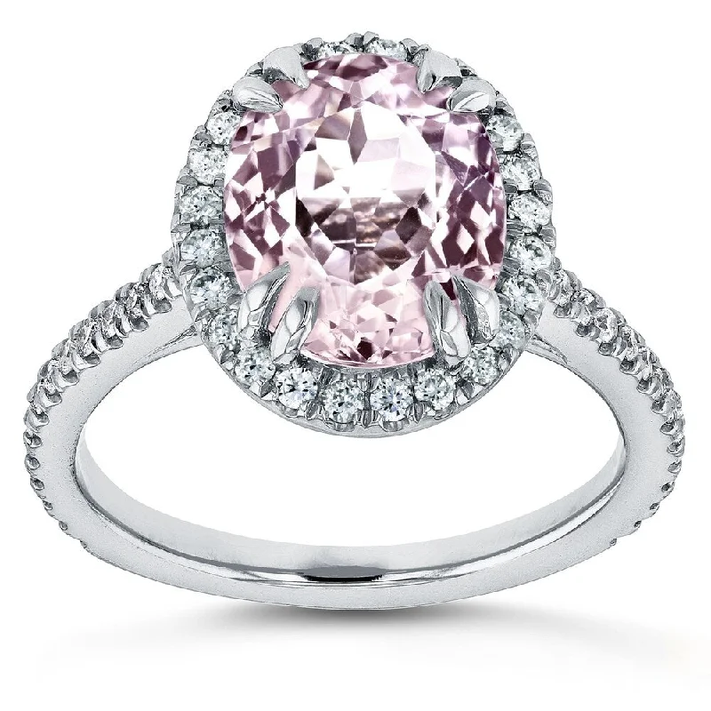 Annello by Kobelli 14k White Gold 3 7/8ct TGW Oval Cut Pink Kunzite and Diamond Halo Gemstone Ring