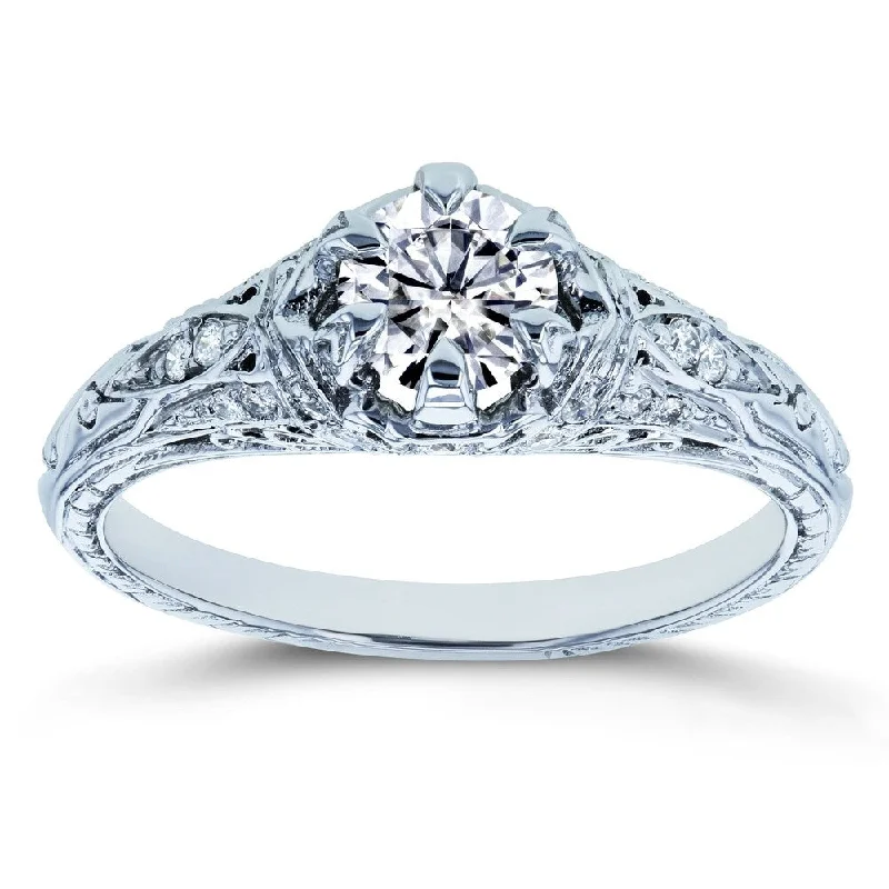 Annello by Kobelli 14k White Gold 5/8ct TGW Forever One Moissanite and Diamond 6-Prong Antique Engagement Ring