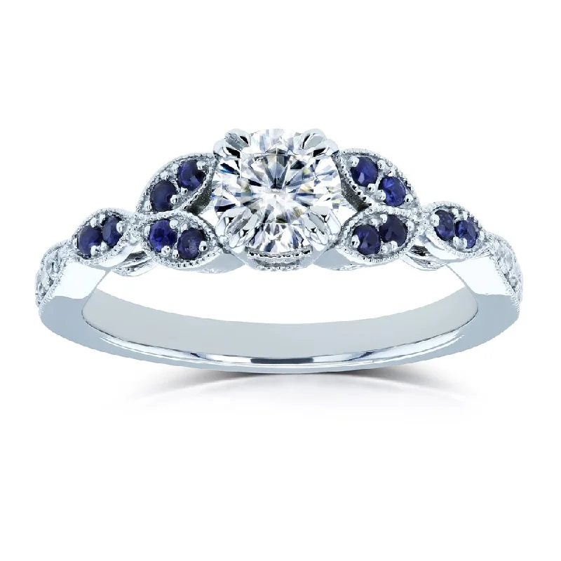 Annello by Kobelli 14k White Gold 5/8ct TGW Moissanite with Sapphire and Diamond Floral Engagement Ring (GH/VS, GH/I)