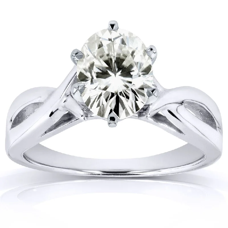 Annello by Kobelli 14k White Gold 7/8ct Moissanite (H-I) Solitaire Oval Crossover Split Shank Engagement Ring