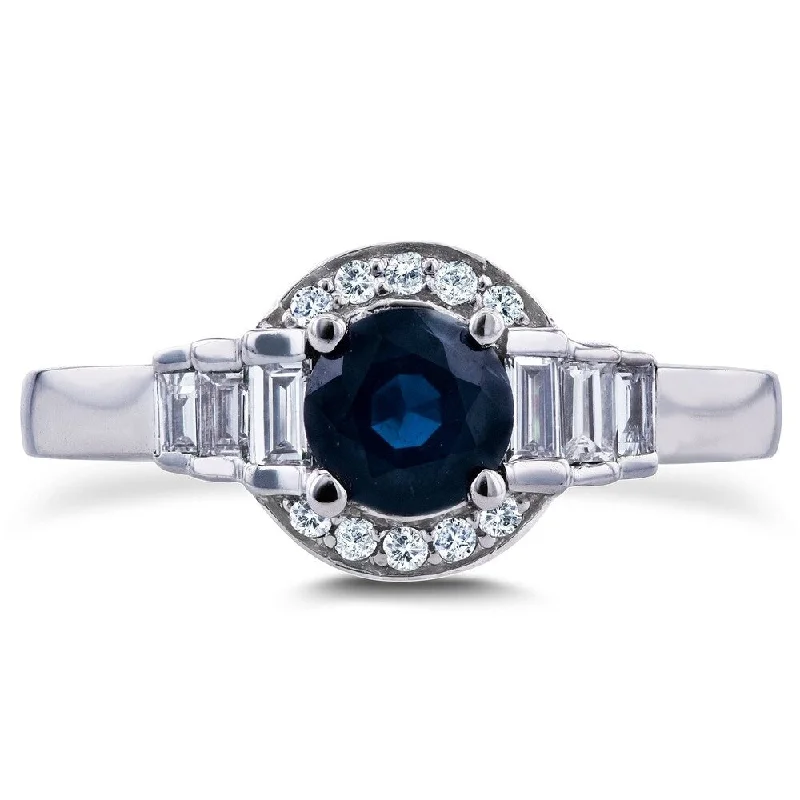 Annello by Kobelli 14k White Gold 7/8ct TCW Sapphire and Diamond Semi-Halo Ring