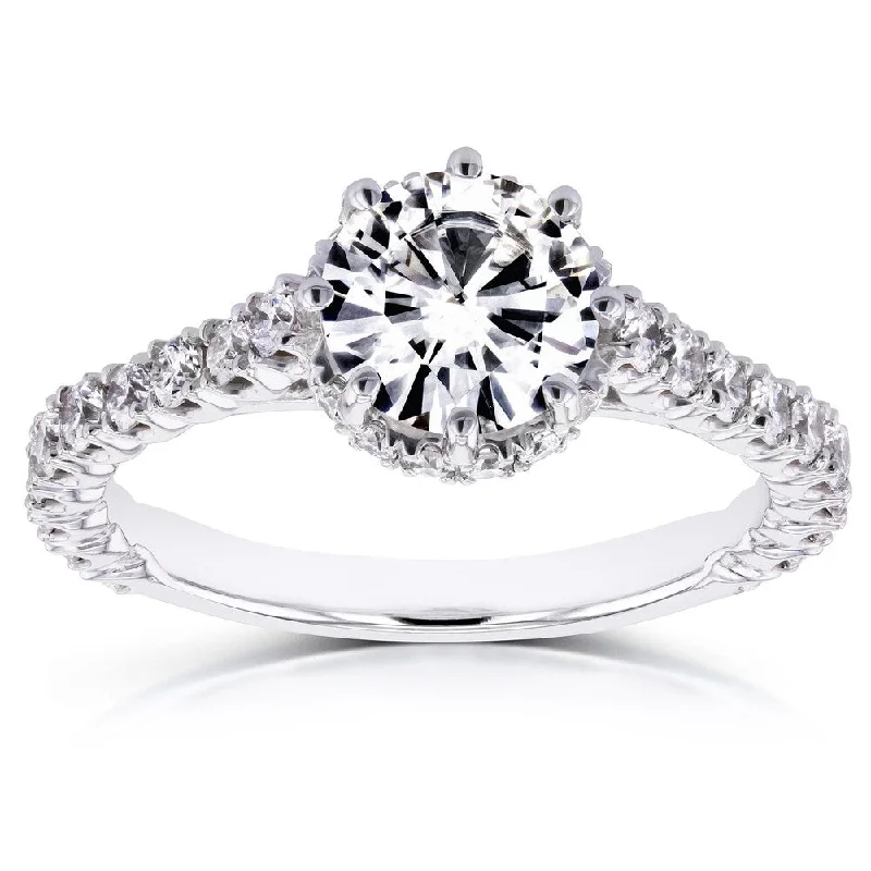 Annello by Kobelli 14k White Gold 8-prong 1 3/5ct TCW Forever One Moissanite and Diamond Engagement Ring