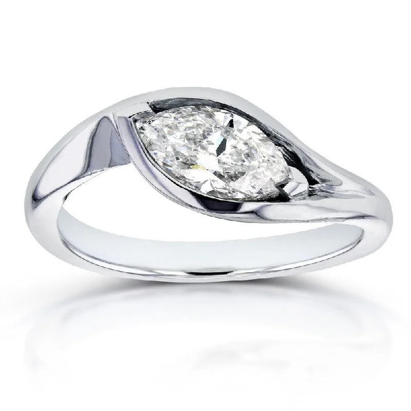 Annello by Kobelli 14k White Gold Certified 1ct Marquise Solitaire Diamond Curved Engagement Ring