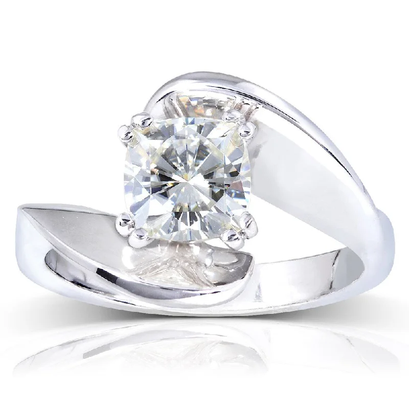 Annello by Kobelli 14k White Gold Cushion-cut Moissanite Solitaire Curved Ring