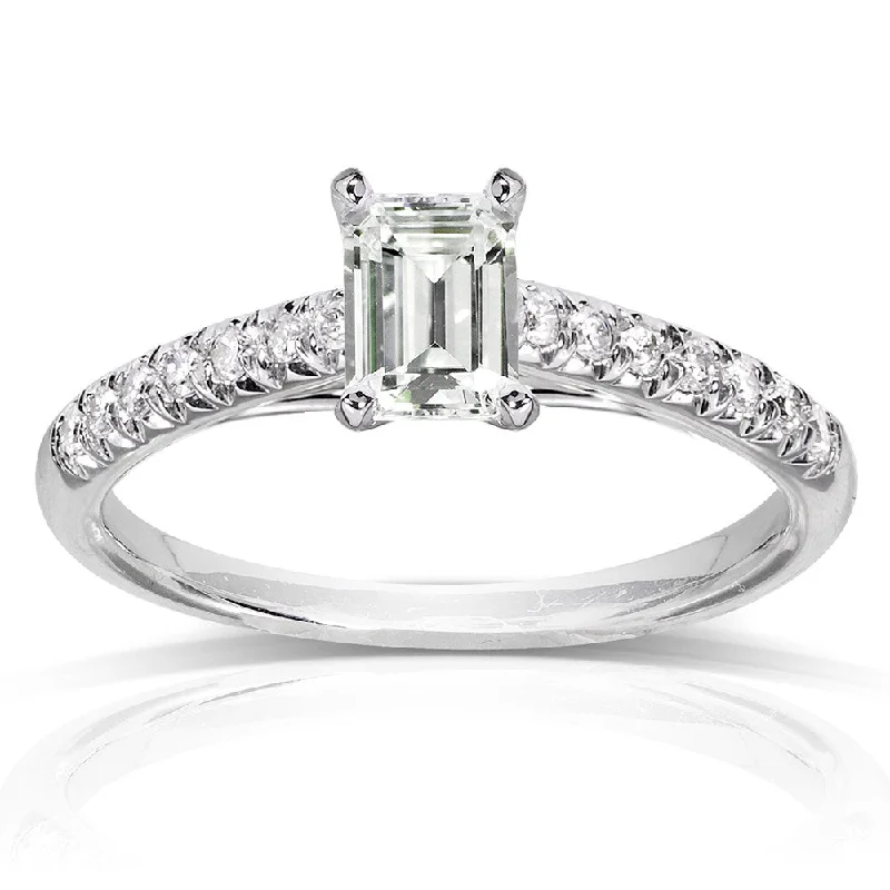 Annello by Kobelli 14k White Gold Emerald-cut Moissanite and 1/6 ct TDW Diamond Engagement Ring