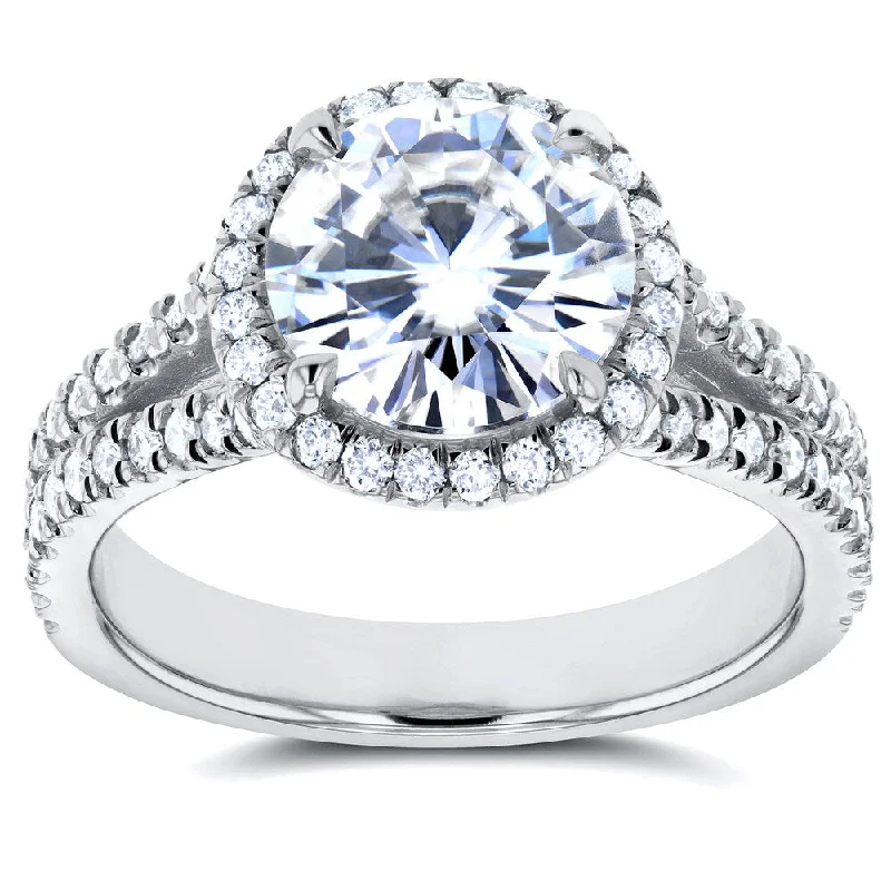 Annello by Kobelli 14k White Gold Forever One 1 7/8ct Moissanite and 1/2ct TDW Diamond Halo Engageme