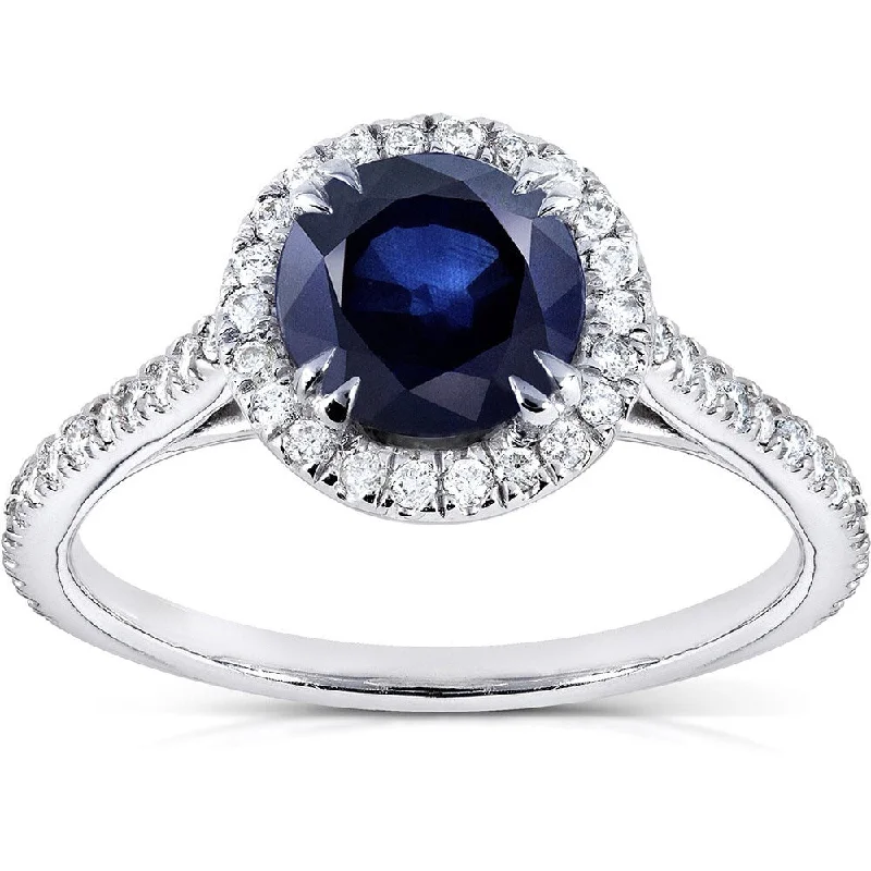 Annello by Kobelli 14k White Gold Round Blue Sapphire and 1/4ct TDW Diamond Halo Ring (G-