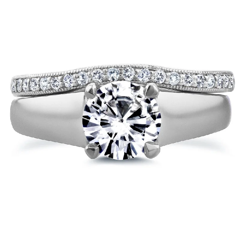 Annello by Kobelli 14k White Gold Round Cut Moissanite Solitaire and 1/6ct TDW Diamond Band Bridal S