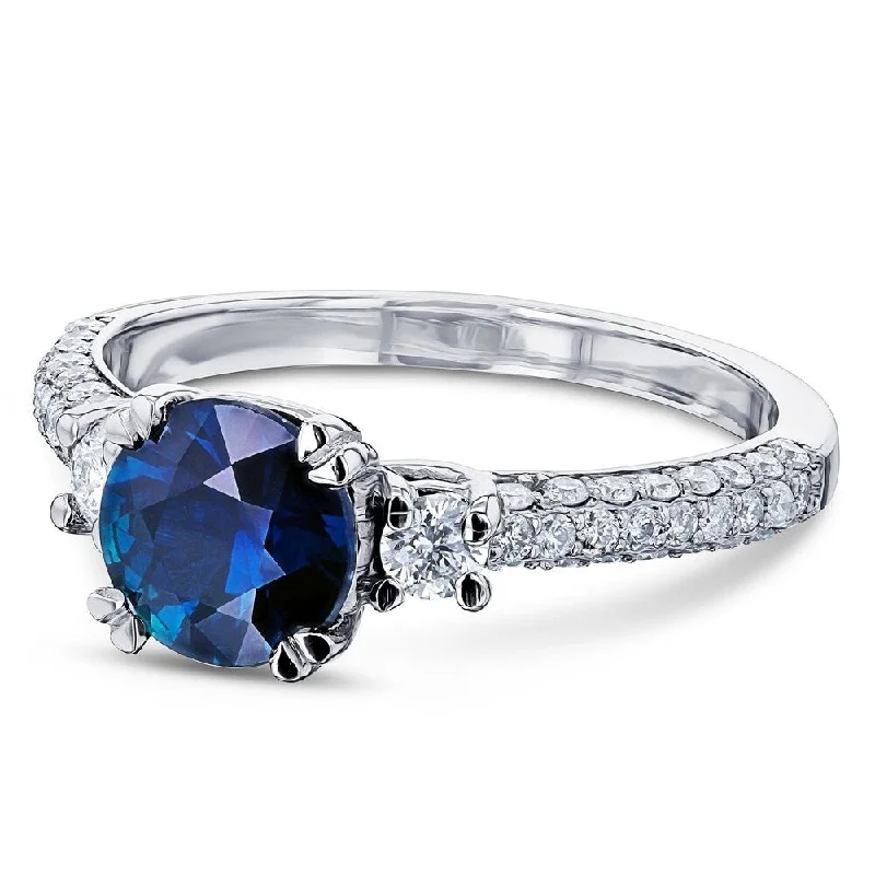 Annello by Kobelli 14k White Gold Round Sapphire and 1/2ct TDW Diamond Three Stone Ring (