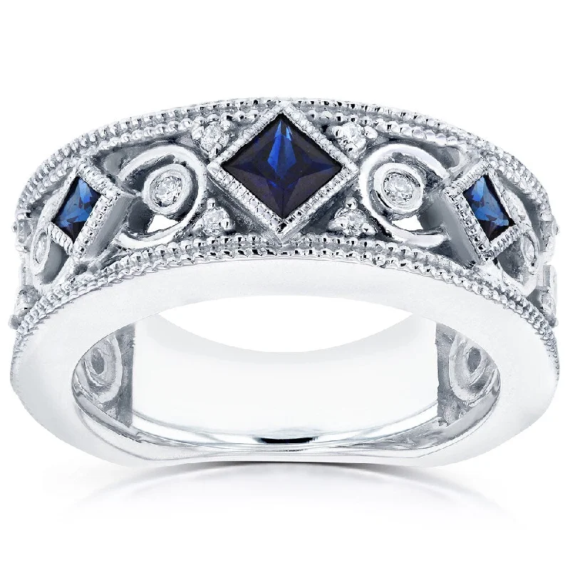 Annello by Kobelli 14k White Gold Sapphire and 1/6ct TDW Diamond Milgrain Infinity Band