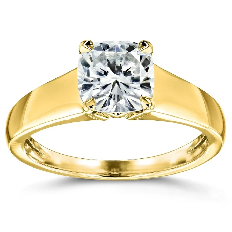 Annello by Kobelli 14k Yellow Gold 1 1/10 Carat Cushion Moissanite Classic 4-Prong Wide Solitaire Ring (GH/VS)