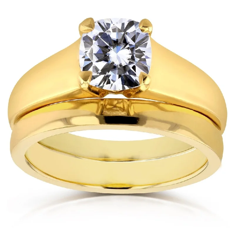 Annello by Kobelli 14k Yellow Gold 1 1/10ct Cushion Moissanite Classic Solitaire Bridal Set