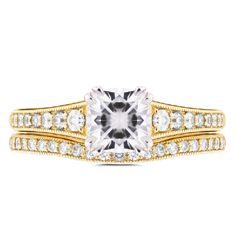 Annello by Kobelli 14k Yellow Gold 1 1/10ct Moissanite and 2/5ct TDW Diamond Bridal Set