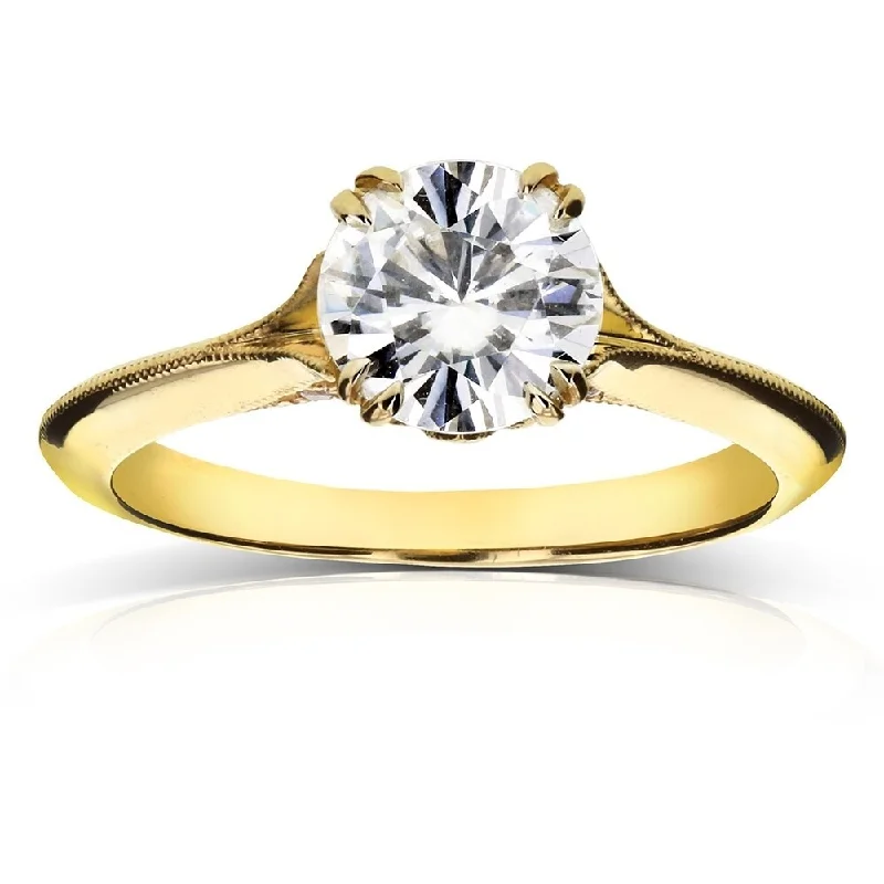 Annello by Kobelli 14k Yellow Gold 1 1/10ct TGW Moissanite and Diamond Floral Vintage V-shaped Band Engagement Ring