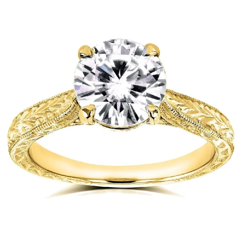 Annello by Kobelli 14k Yellow Gold 1 1/2ct TGW Moissanite and Diamond Accent Antique Cathedral Ring (GH/VS, GH/I)