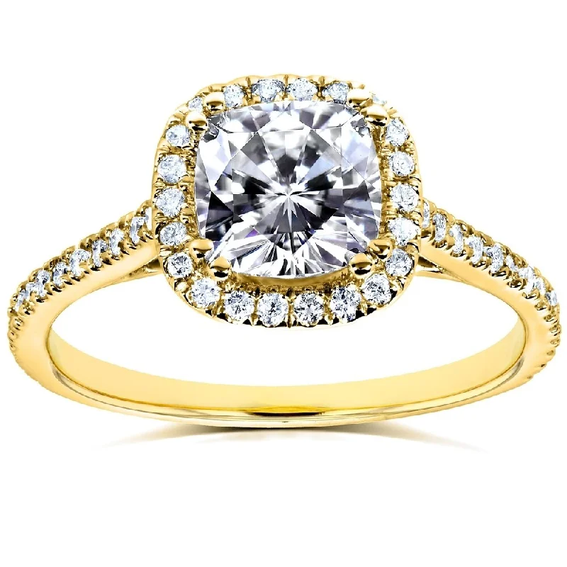 Annello by Kobelli 14k Yellow Gold 1 1/3ct TGW Cushion Moissanite and Diamond Halo Engagement Ring (HI/VS, GH/I)