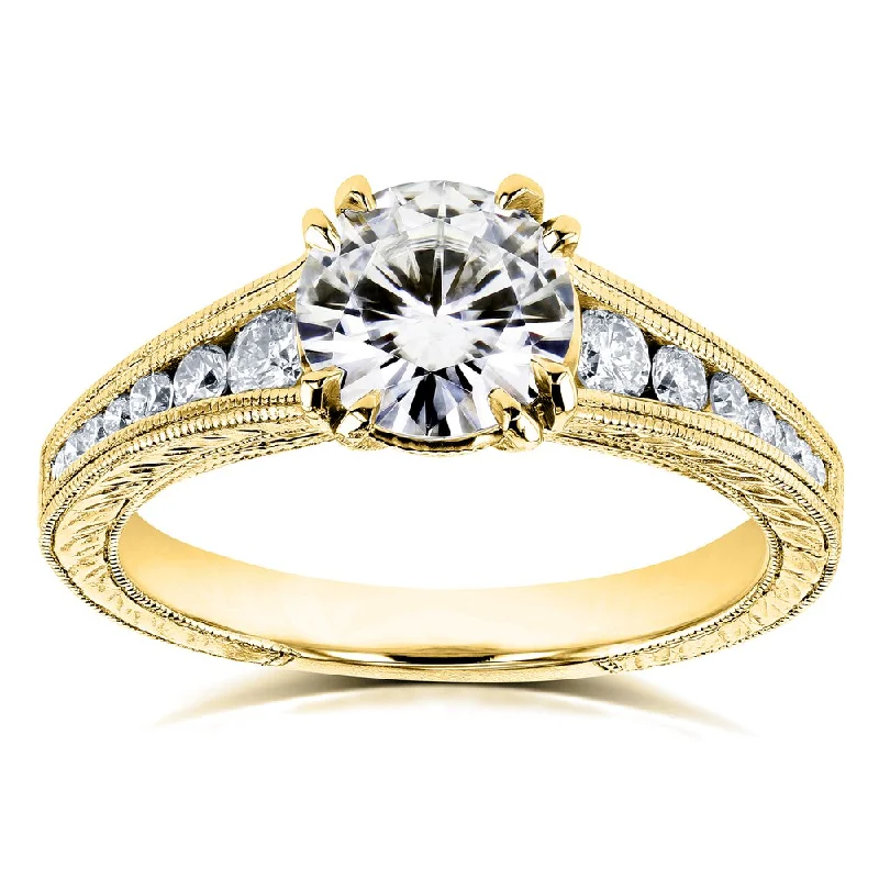 Annello by Kobelli 14k Yellow Gold 1 1/4ct TGW Moissanite with Diamond Milgrain Channel Band Engagement Ring