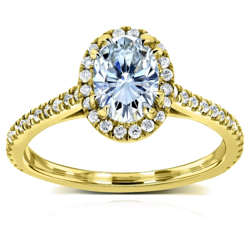 Annello by Kobelli 14k Yellow Gold 1 1/5ct TGW Oval Moissanite and Diamond Halo Delicate Engagement Ring