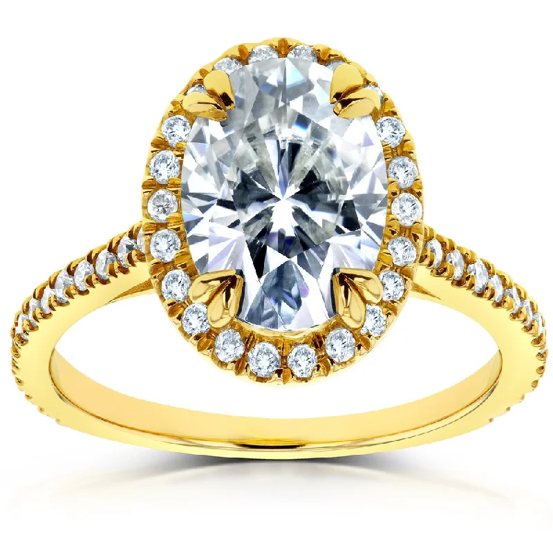 Annello by Kobelli 14k Yellow Gold 1 4/5ct TGW Oval Moissanite Diamond Halo Ring