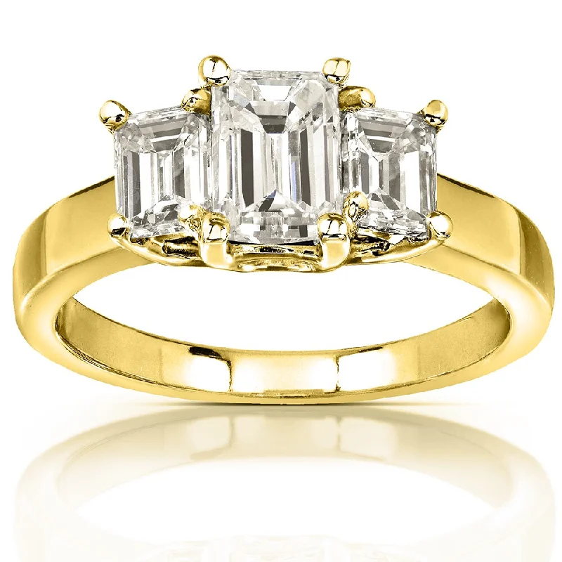 Annello by Kobelli 14k Yellow Gold 1 5/8ct CTW Emerald-cut Moissanite Three-stone Engagement Ring