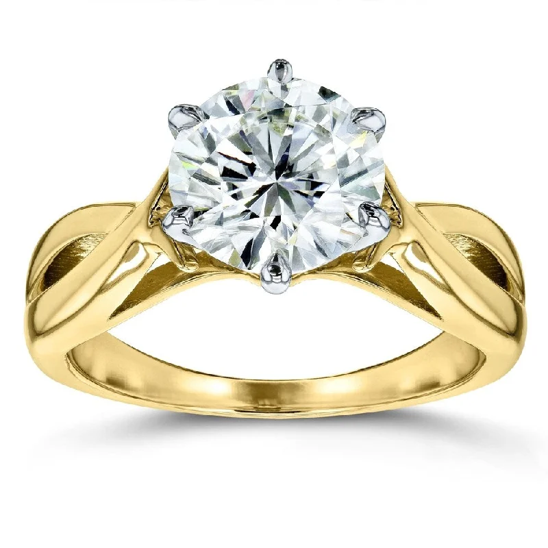 Annello by Kobelli 14k Yellow Gold 1 7/8 Carat 6-prong Round Moissanite Solitaire braided Engagement Ring (GH/VS)