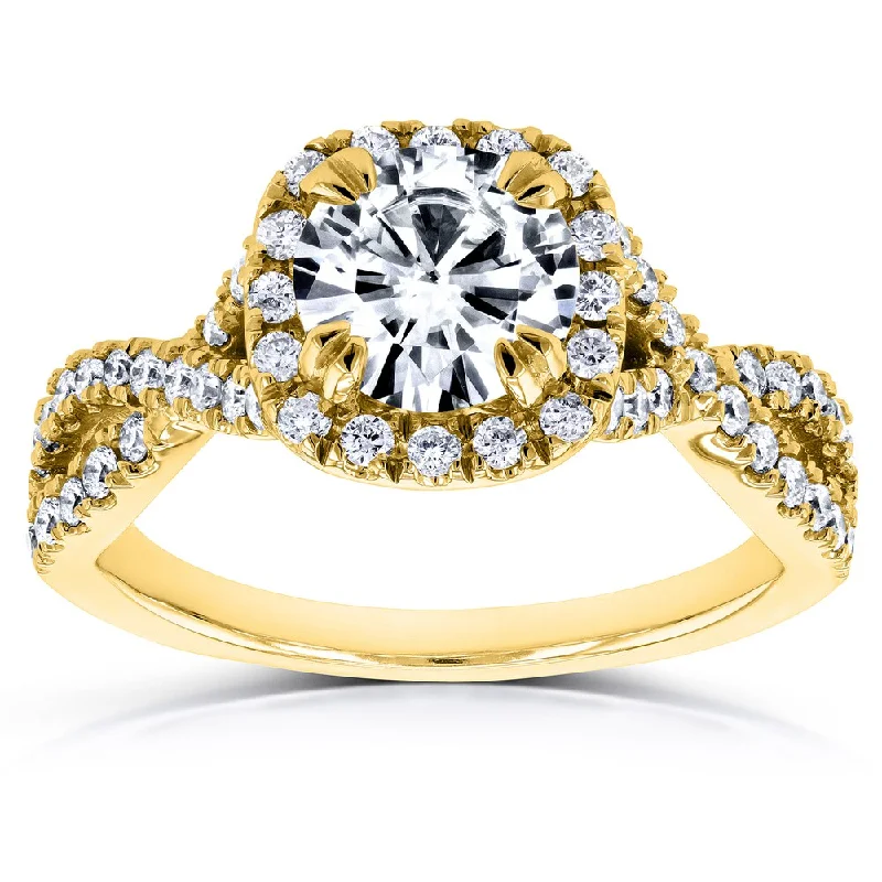 Annello by Kobelli 14k Yellow Gold 1ct DEF Moissanite and 1/2ct TDW Diamond Crossover Ring (GH, I1-I2)