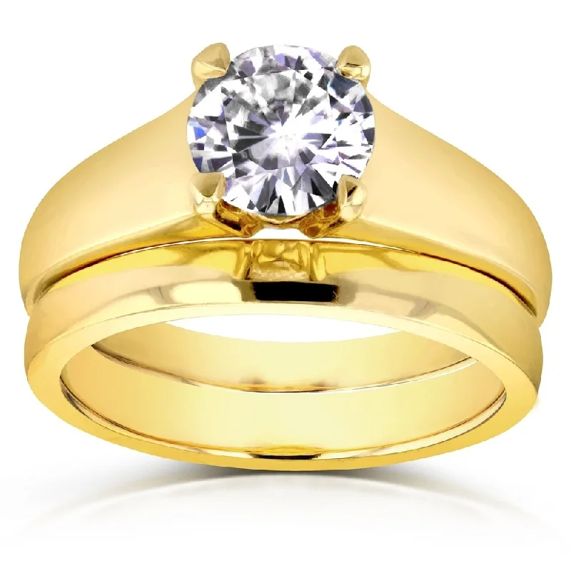 Annello by Kobelli 14k Yellow Gold 1ct Round Moissanite Classic Solitaire Bridal Set