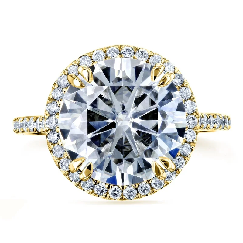 Annello by Kobelli 14k Yellow Gold 5 1/5ct TGW Round Moissanite and Diamond Halo Statement Engagement Ring (HI/VS, GH/I)