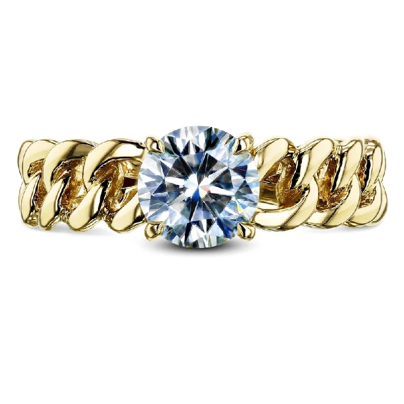 Annello by Kobelli 14k Yellow Gold 6mm Forever One Round Moissanite (4/5 Carat) Solitaire Chain Link Ring (DEF/VS)