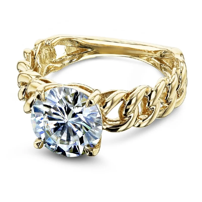 Annello by Kobelli 14k Yellow Gold 8mm Round Moissanite (1 9/10 Carat) Solitaire Chain Link Ring (GH/VS)