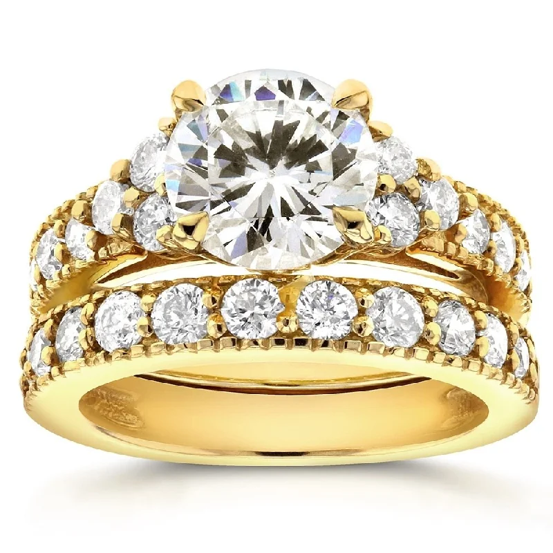 Annello by Kobelli 14k Yellow Gold Moissanite and 1 1/10ct TDW Antique Diamond Bridal Rings Set