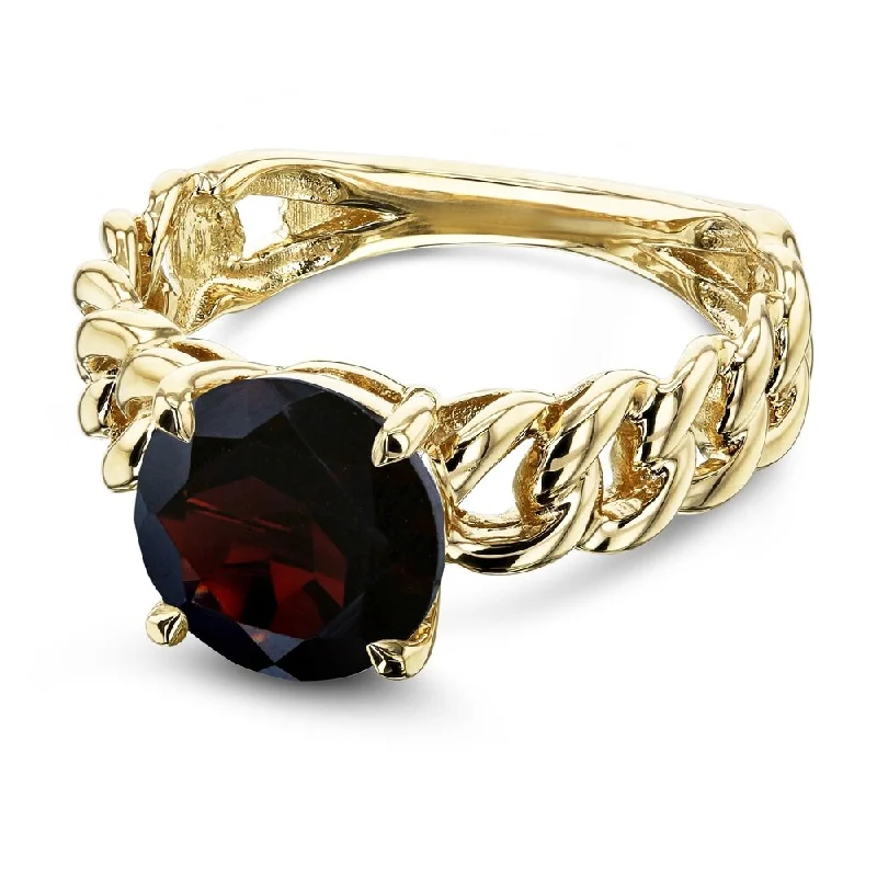 Annello by Kobelli 14k Yellow Gold Round Garnet Solitaire Chain Link Ring