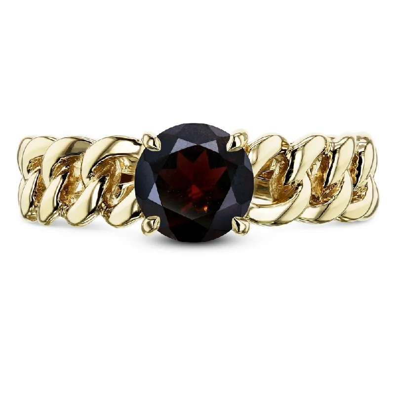 Annello by Kobelli 14k Yellow Gold Round Red Garnet Solitaire Chain Link Ring