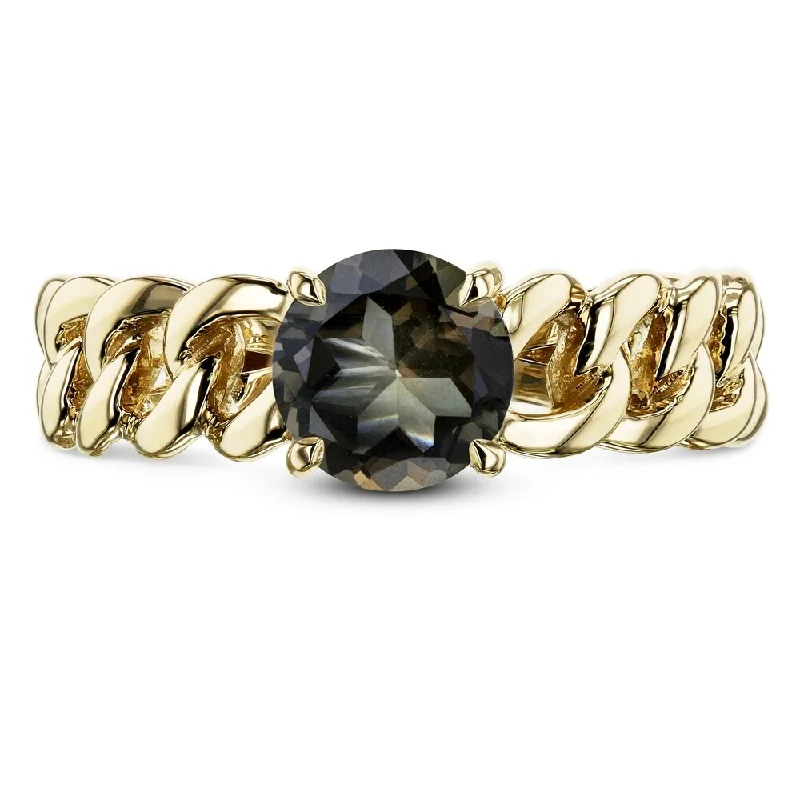 Annello by Kobelli 14k Yellow Gold Round Smoky Quartz Solitaire Chain Link Ring