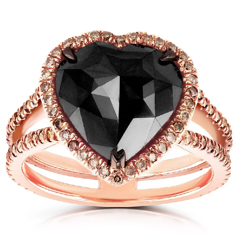 Annello by Kobelli 18k Rose Gold 5ct TDW Black and Brown Diamond Heart Halo Double Shank Ring - Size