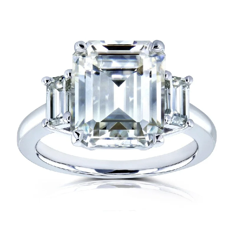 Annello by Kobelli Echo 14k White Gold 5.50 Carat Emerald Cut Moissanite 3-Stone Engagement Ring