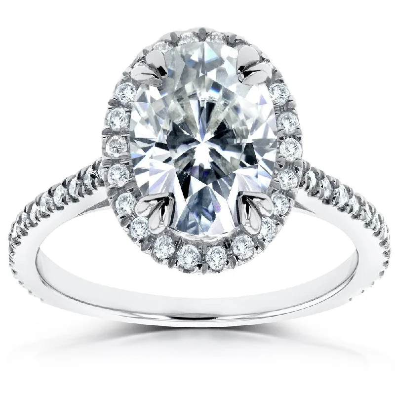 Annello by Kobelli Oval 14k Gold 1 4/5ct TGW Forever One Moissanite and Lab Grown Diamond Halo Engagement Ring (DEF/VS)