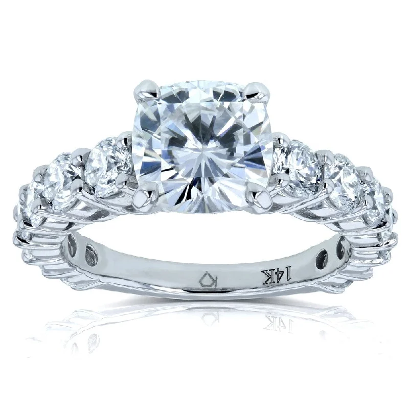 Annello by Kobelli The Lavish 14k Solid Gold 3 1/3ct TGW Cushion FO Moissanite and Diamond Engagement Ring