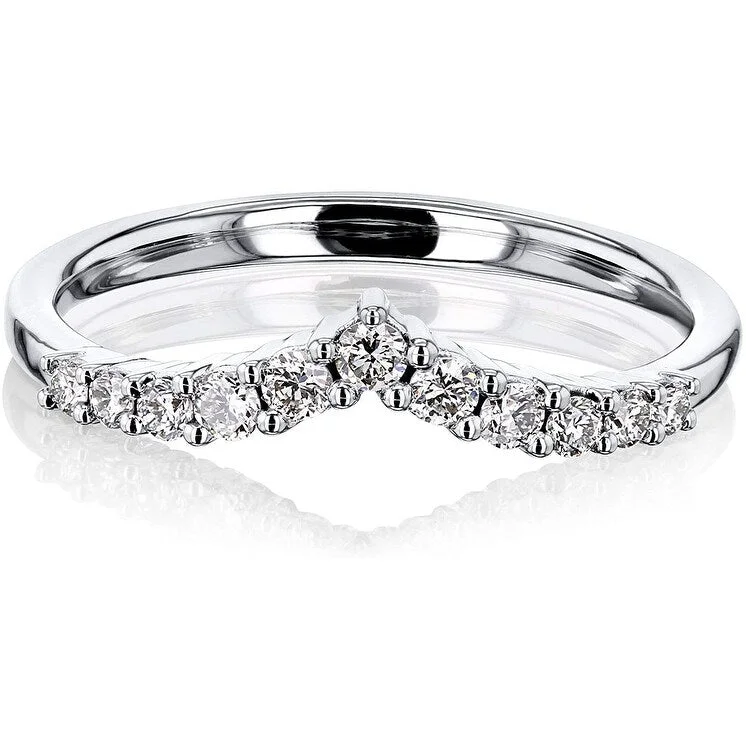 Annello by Kobelli The Mini Chevy 14k White Gold Lab-grown Diamond V-Shaped Wedding Band (GH/SI)