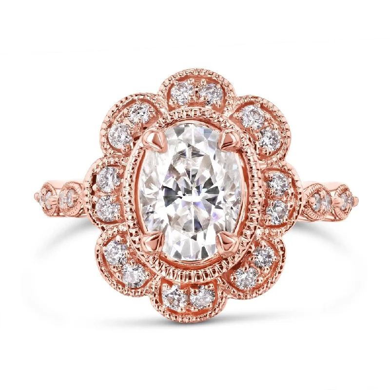 Annello by Kobelli The Royal Floral Oval 10k Rose Gold 1 7/8ct TGW Mixed Stone Vintage Filigree Halo Engagement Ring