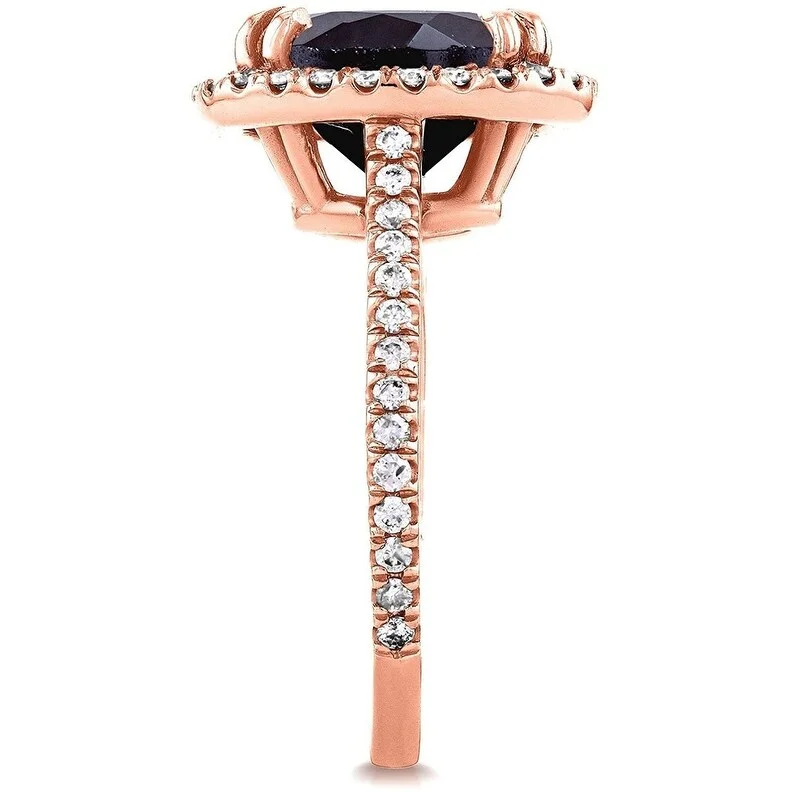 Annello by Kobelli The Scarlett 14k Gold Red Garnet and White Diamond Oval Halo Cathedral Ring