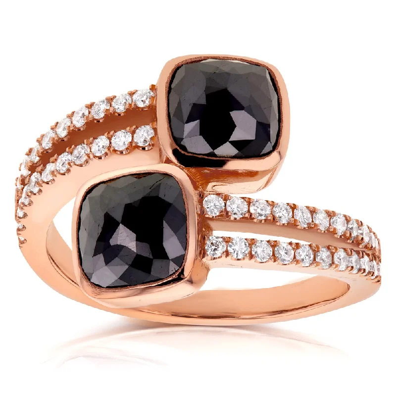 Annello by Kobelli Two Collection 18k Rose Gold 2 7/8ct TDW Black and White Diamond Wrap Over Ring