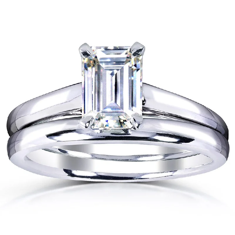 Annello by Kobelli White Gold 1ct. Solitaire Emerald-cut Moissanite Bridal Set