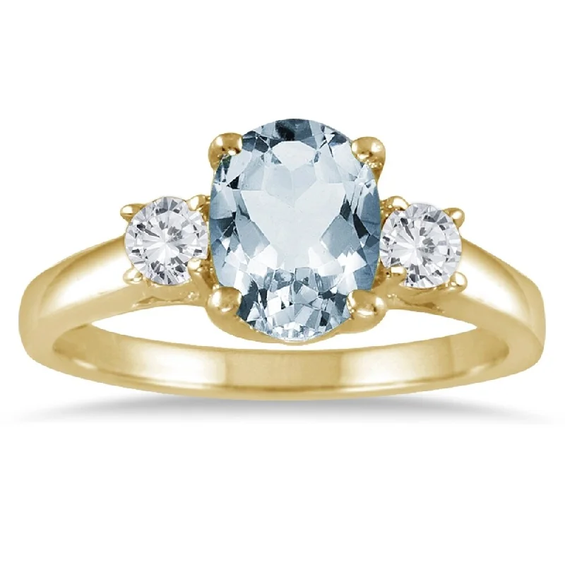 Aquamarine and Diamond Three Stone Ring 14K Yellow Gold